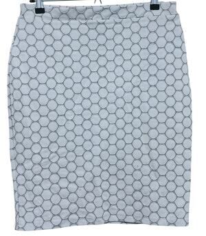 Leota Tabitha Geometric Dot Pencil Skirt Medium White Parisian Career Retro